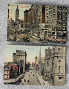 2 PHILADELPHIA Market Street BROAD STREET used color postcards PENNSYLVANIA PA - Picture 1 of 2