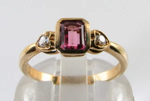 ZIERLICHER 9K 9 KT GOLD ROSA TURMALIN DIAMANT ART DECO INS HERZ RING KOSTENLOSE GRÖßE - Bild 1 von 5