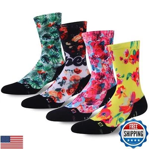 HUSO Cycling Socks, Men's Women's Cool Crazy Floral Crew Mid Calf Novelty Out - Picture 1 of 5