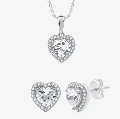 White Sapphire Earrings Necklace Sterling Silver Gift Set $124 MSRP NWT - Image 1 of 4