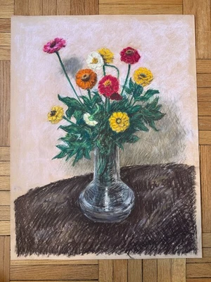 Papel pastel grande contemporáneo floral bodegón 25 x 19 Peter Feldman Foto 1 de 4