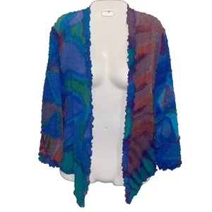 Womens Top One Size Artsy Lagenlook Multi Crinkled Textured Cardigan Abstract - Picture 1 of 8