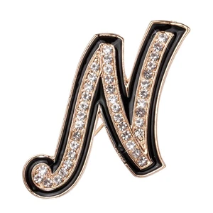 Broche prendedores con letras de diamantes de imitación, broches inicial con letra N solapa, tono dorado - Imagen 1 de 7