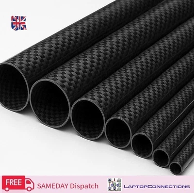 Carbon Fibre Tube 3K Rolled, 1000mm, 6.0-50mm OD, Gloss Plain Weave UK Supplier - Image 1 of 4