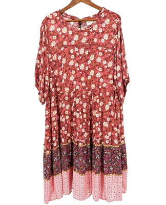 Vestido midi campesino en capas floral óxido y crema KNOX ROSE XXL mangas al codo nuevo con etiquetas Foto 1 de 4