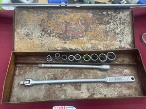 12 Stck. Vintage Firestone 1/2 Zoll Antrieb SAE 12 Punkt flaches Steckschlüsselsatz in Metallbox - Bild 1 von 10