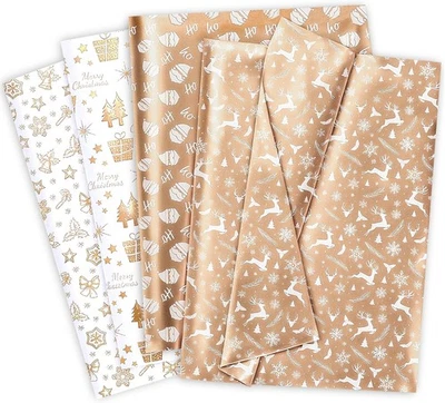 Рождественская папиросная бумага для подарочных пакетов, металлическая снежинка Санта 60 листов 20x14 дюймов - Изображение 1 из 4