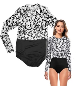 LANDS END Women 16 ZIP UP L/S TUGLESS SWIMSUIT Rash Guard Paddle Kayak Sport Nwt - Picture 1 of 3