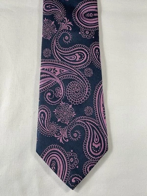 TM Lewin woven paisley silk tie - pink/navy - Image 1 of 3