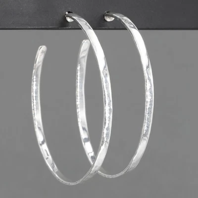 Silpada Sterling Silver Thin Flexible 2" Hammered Hoop CIRCLE UP Earrings P3309 - Image 1 of 4