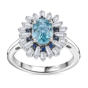 Gorgeous!! 2.65ctw Cambodian Blue Zircon & Multigem Ring Rhodium Plated Size 7 - Picture 1 of 6