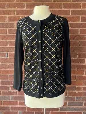 Women’s Dressy Knit Jacket EC Beaded Front Plain Solid Back Size LG By Rafaella - Image 1 of 4