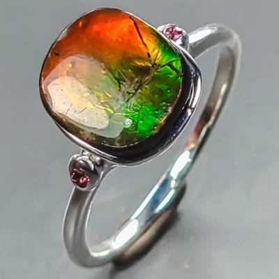 Handmade 5 ct+ Natural Ammolite Ring 925 Sterling Silver Size 7 /R441580 - Image 1 of 4