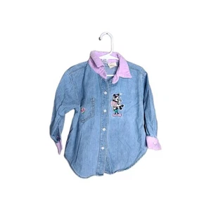Vintage Disney Mickey mouse denim shirt size 4t with embroidery purple collar - Picture 1 of 10