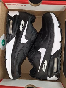 Nike Air Max 90 Black White Leather Shoes CD6864-010 Youth Size 5Y BRAND NEW! - Picture 1 of 8