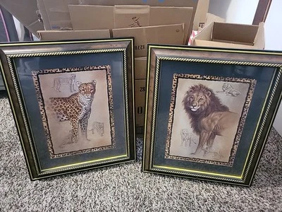 Home Interiors Lion & Cheetah Framed J. Gibson Prints Set Of 2 16½"x13½"  - Image 1 of 4