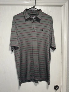 Under Armour Polo ColdBlack Heatgear Black Gray Striped Golf Work Mens XL - Picture 1 of 7