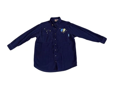 Женская синяя вельветовая рубашка с длинным рукавом на пуговицах Looney Tunes Tweety Bird размер M - Изображение 1 из 4