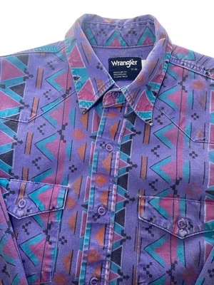 Camisa Wrangler BrushPopper Para Hombres 17 x 36 De Colección Rayas Púrpura Vaquero Rancho Occidental Foto 1 de 4