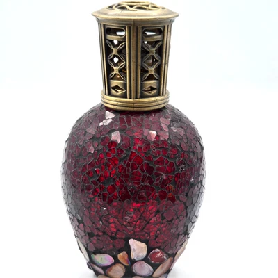 Queimador de óleo de ashleigh e burwood de vidro craquelado em mosaico vermelho rubi - Imagem 1 de 4