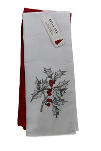 Bella Lux Christmas Dish Towels Set of 2 Red and White with Holly - Picture 1 of 4