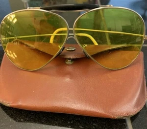 Vintage Wilson Yellow Lens Shooting Glasses 12K GF Aviator w/ Case 07W0122 ~Rare - Picture 1 of 12