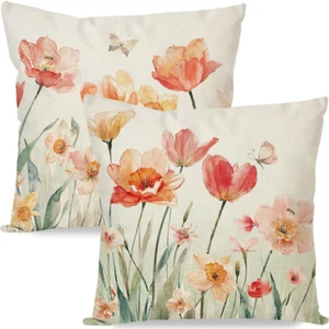 Floral Throw Pillow Covers 18X18" Butterfly Flower Rustic Outdoor Modern 2 Set - Picture 1 of 11