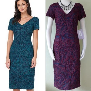 NWT JS COLLECTIONS Embroidered Mesh Soutache Midi Dress Size 2 Burgundy or Green - Picture 1 of 37