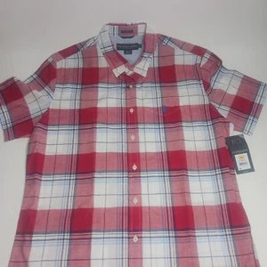 US Polo Men's Woven Short Sleeve Button Down Shirt Size L Wicking Stretch (Red) - Picture 1 of 6