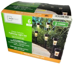 Mainstays Solar Powered LED Classic Column Pathway Light Set 6 Pack - Picture 1 of 2