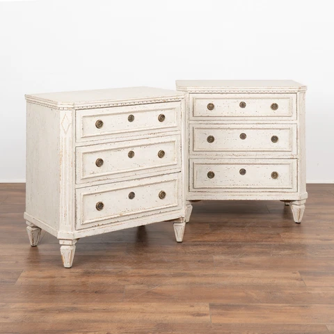 Pair, Small White Painted Gustavian Chest of Drawers, Sweden circa 1840-60 Cover