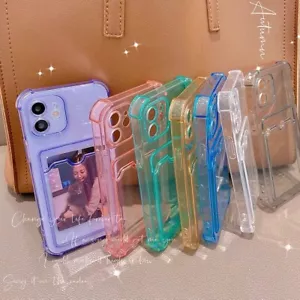 Custodia trasparente slot scheda per iPhone 12 13 Pro Max 11 XS XR 8 7 custodia portafoglio silicone - Foto 1 di 19