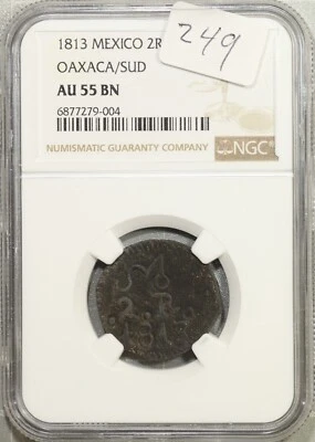 1813 Mexico 2 Reales Oaxaca SUD NGC AU 55 About Uncirculated Original Surfaces - Image 1 of 2