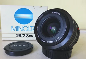 Minolta 'New' MD 28mm 1:2.8 wide angle lens, caps, boxed, test shots, near MINT - Picture 1 of 20