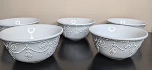 Studio 33 Set of 5 Ceramic Bowls White Ornate Beaded Raised Design 6.5" - Picture 1 of 15