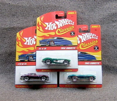 Hot Wheels Classics Series 1958 1963 1965 Corvette Three Car Set - Image 1 of 4