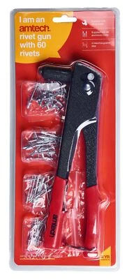 Rivet Pop Gun 60 Assorted Rivets 4 Nozzles 3/32" 1/8" 5/32" 3/16" Riveter Kit - Image 1 of 3