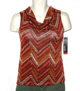 Top para mujer Rafaella estampado naranja cuello drapeado tejido concha pequeña PL NUEVO CON ETIQUETAS $58 - Imagen 1 de 2
