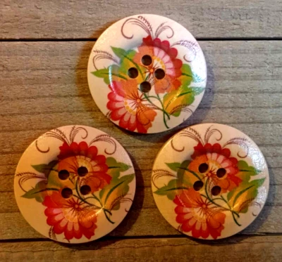 3 Flower Buttons Sewing Crafting Round Wood 4 Hole 1 1/8"  - Image 1 of 2
