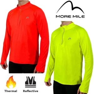 MENS LONG SLEEVE RUNNING THERMAL WINTER ZIP TOP MORE MILE VIVID FLEECE HI VIZ - Picture 1 of 10