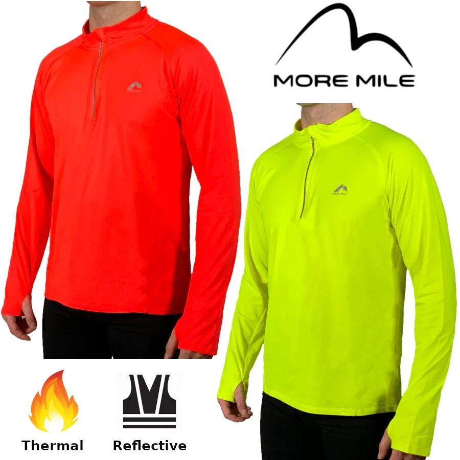 MENS LONG SLEEVE RUNNING THERMAL WINTER ZIP TOP MORE MILE VIVID FLEECE HI VIZ - Image 1 of 1