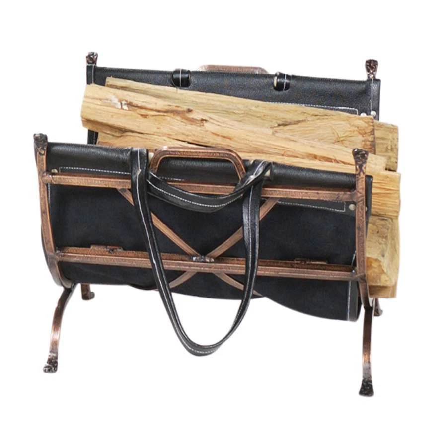 Uniflame Antique Copper Wrought Iron Log Holder w/ Black Leather Carrier W-1315 - Image 1 of 1