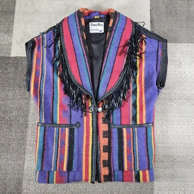 Vintage Pioneer Wear Leather/Wool Fringe Vest Chimayo/Navajo 70’s Colorful XL - Image 1 of 4