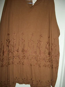 JLC 2 PIECE WOMENS 3X EMBROIDERED PANT OUTFIT SET WASHABLE LINEN & RAYON TAUPE - Picture 1 of 10