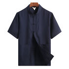 Men Tang Suit Shirt Tops Cotton Linen Button Pockets Short Sleeve Summer Vintage