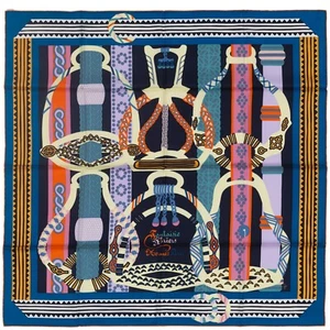 Auth. Hermes Seidentuch Fantaisie D Etriers - Cobalt Marine - Neu mit Etikett - Bild 1 von 13