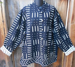 ART TO WEAR LINED WOVEN COTTON REVERSIBLE JACKET IN BLACK & WHITE BY SAM HILU, M - Picture 1 of 7