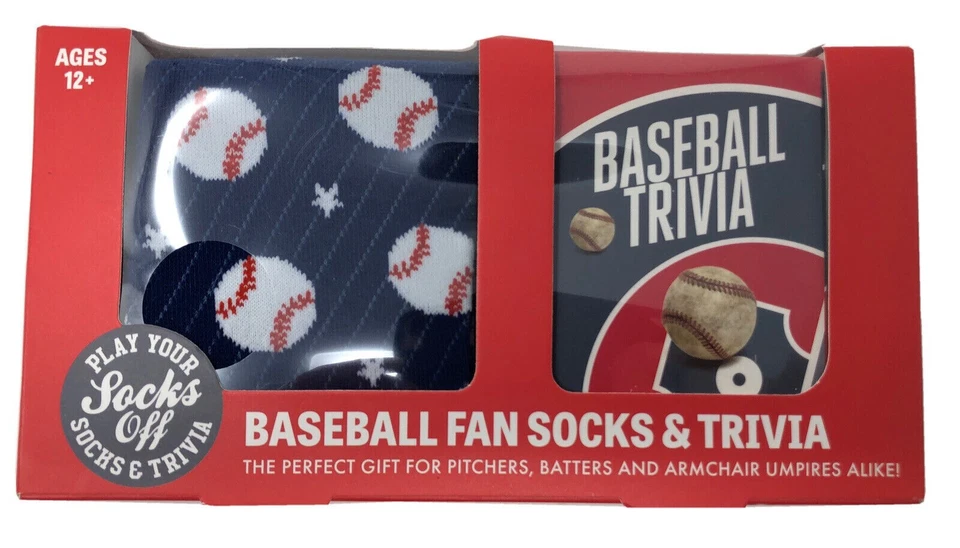BASEBALL TRIVA: Play Your Socks Off MLB GIFT SET Size: 6-12 Socks +50 Cards New! - Image 1 of 4