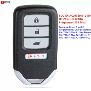 Llavero remoto de entrada sin llave inteligente ACJ932HK1210A para Honda CRV 2014 2015 2016 - Imagen 1 de 3
