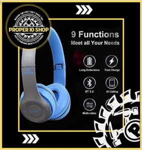 Comfortable Wireless Foldable Headset High -Quality Sound Blue P47 Headphones US - Picture 1 of 10